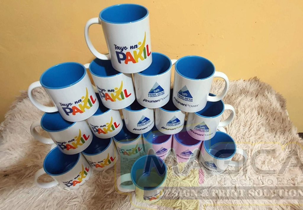 Sublimation printed mugs with blue inner color