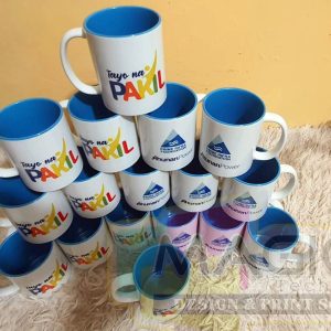 Sublimation printed mugs with blue inner color